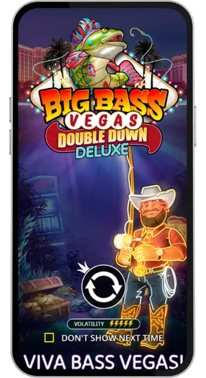 Loading screen showing a cowboy fisherman character with a treasure chest and volatility indicator